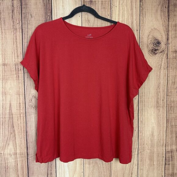 J. Jill Luxe Supima Relaxed Tee Orange Red Womens Size Large - Picture 1 of 5